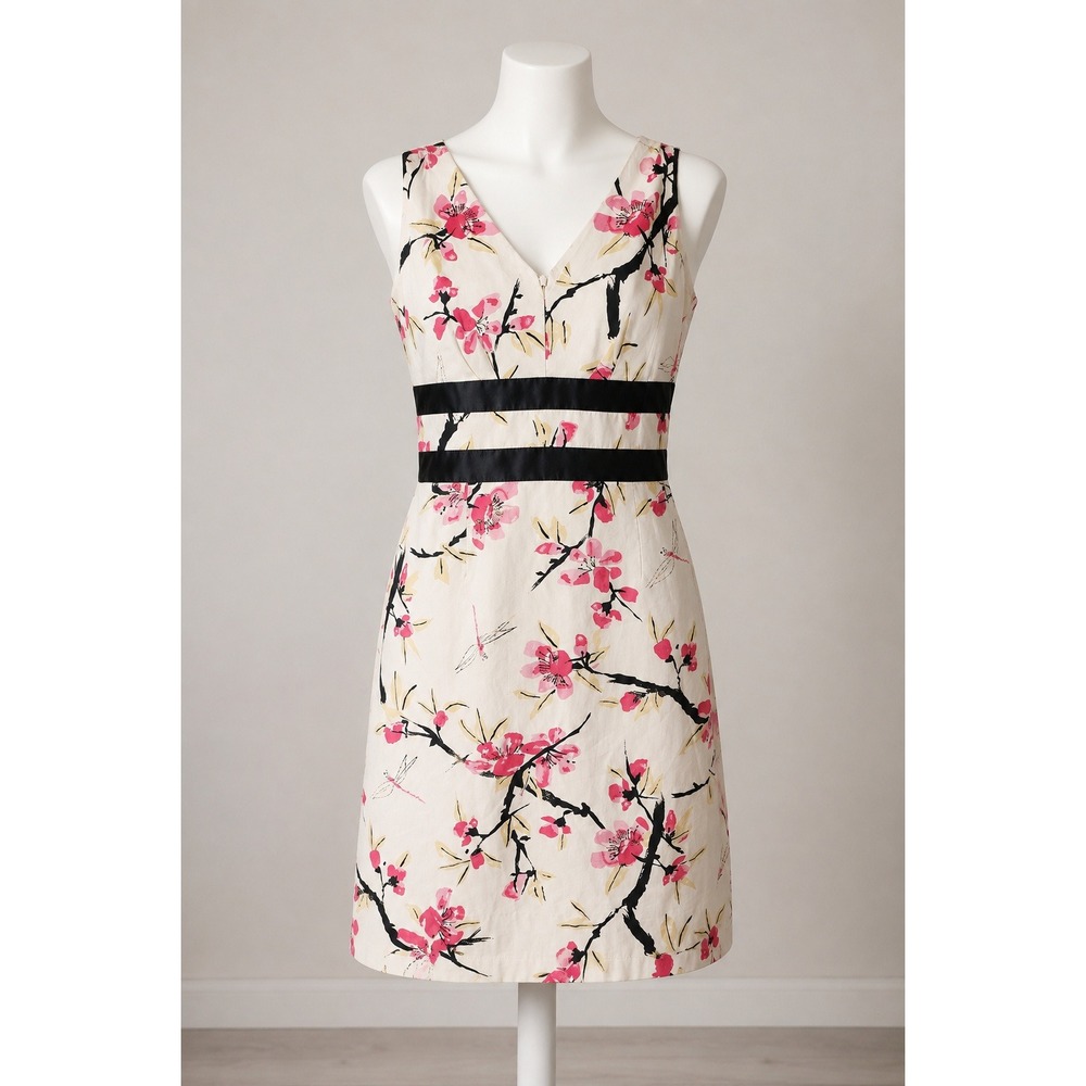 Donna Ricco New York 100% Silk Floral Cherry Blossom V-Neck Sheath Dress 12